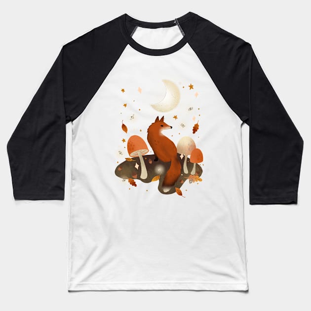 Foxes in Fall Baseball T-Shirt by Booneb